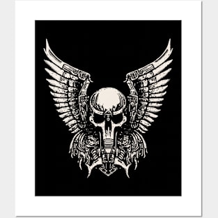 Winged Robo-Skull Posters and Art